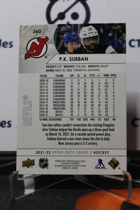 2021-22 UPPER DECK  P.K. SUBBAN # 360 NEW JERSEY DEVILS  NHL HOCKEY TRADING CARD