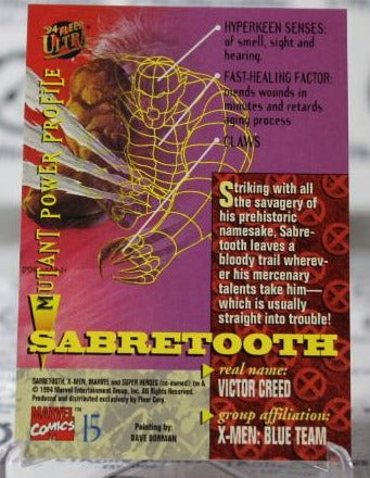 SABRETOOTH # 15 NM X-MEN '94 FLEER ULTRA MARVEL SUPER HEROES NON-SPORT TRADING CARD 1994