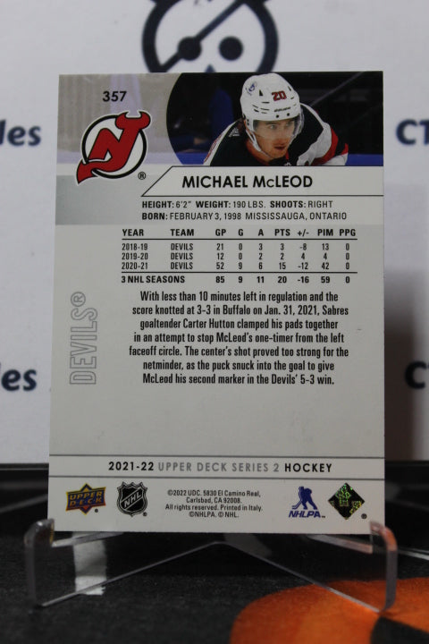 2021-22 UPPER DECK  MICHAEL McLEOD # 357 NEW JERSEY DEVILS  NHL HOCKEY TRADING CARD