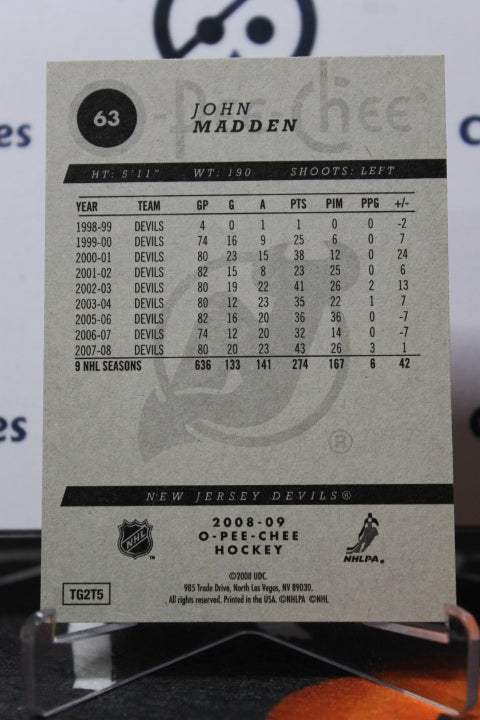 2008-09 O-PEE CHEE JOHN MADDEN # 63  NEW JERSEY DEVILS  NHL HOCKEY TRADING CARD