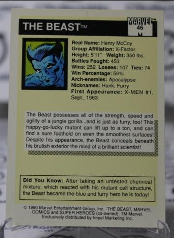 BEAST # 46  X-MEN MARVEL NM SUPER HEROES  NON-SPORT TRADING CARD IMPEL 1990