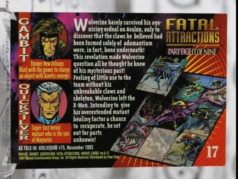 GAMBIT QUICKSILVER # 17 FATAL ATTRACTIONS MARVEL UNIVERSE SUPER HEROES FLEER NON-SPORT TRADING CARD 1994