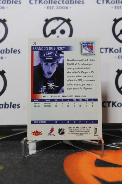 2008-09 FLEER ULTRA BRANDON DUBINSKY # 58 NEW YORK RANGERS  NHL HOCKEY TRADING CARD
