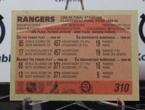 1989-90 O-PEE-CHEE FINAL STANDINGS  # 310 NEW YORK RANGERS  NHL HOCKEY CARD