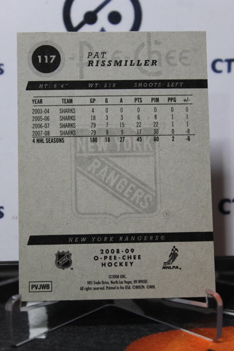 2008-09 O-PEE-CHEE PAT RISSMILLER # 117 NEW YORK RANGERS  NHL HOCKEY CARD