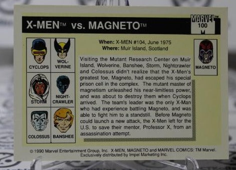 X-MEN VS MAGNETO # 100  MARVEL NM SUPER HEROES  NON-SPORT TRADING CARD IMPEL 1990