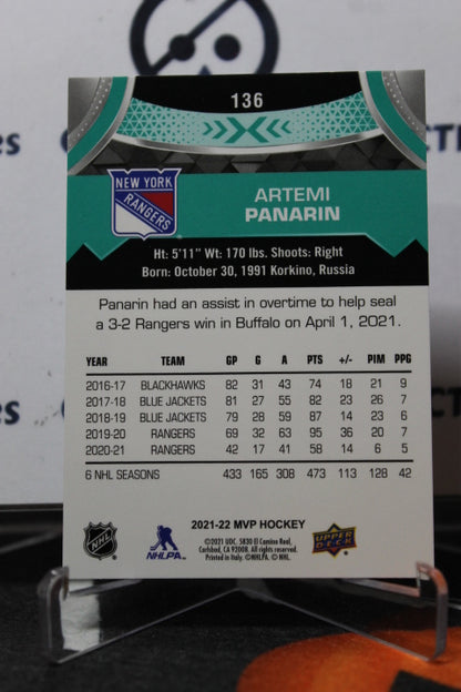 2021-22  UPPER DECK MVP ARTEMI PANARIN  # 136 NEW YORK RANGERS  NHL HOCKEY CARD