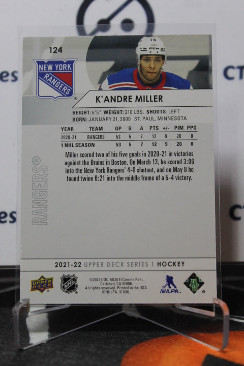 2021-22  UPPER DECK K'ANDRE MILLER  # 124  NEW YORK RANGERS  NHL HOCKEY CARD
