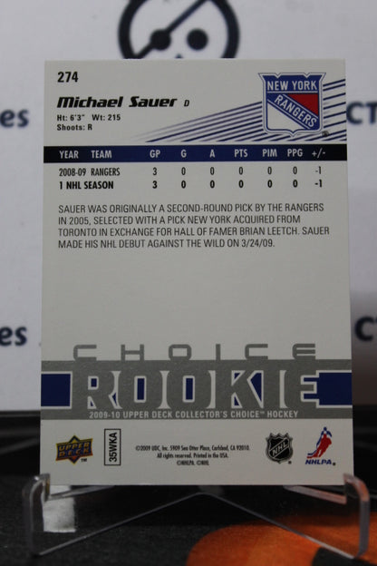 2009-10 UPPER DECK MICHAEL SAUER # 274 CHOICE ROOKIE  NEW YORK RANGERS  NHL HOCKEY CARD
