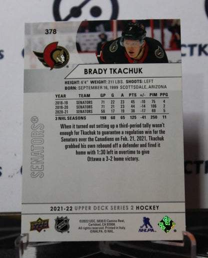 2021-22 UPPER DECK BRADY TKACHUK # 378  OTTAWA SENATORS HOCKEY CARD