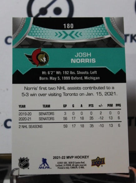 2021-22 UPPER DECK MVP JOSH NORRIS # 180  OTTAWA SENATORS HOCKEY CARD