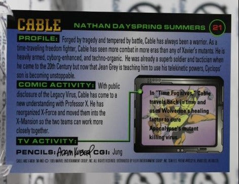 CABLE # 21  X-FORCE MARVEL FLEER ULTRA X-MEN NON-SPORT TRADING CARD 1995