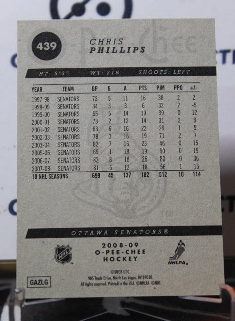 2008-09 O-PEE-CHEE CHRIS PHILLIPS # 439 OTTAWA SENATORS NHL HOCKEY CARD