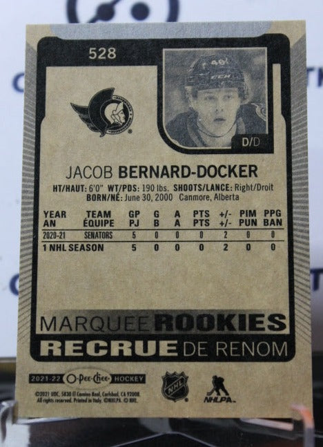 2021-22 O-PEE-CHEE JACOB BERNARD-DOCKER # 528 MARQUEE ROOKIE OTTAWA SENATORS NHL HOCKEY CARD