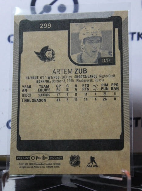 2021-22 O-PEE-CHEE ARTEM ZUB # 299  ROOKIE OTTAWA SENATORS NHL HOCKEY CARD