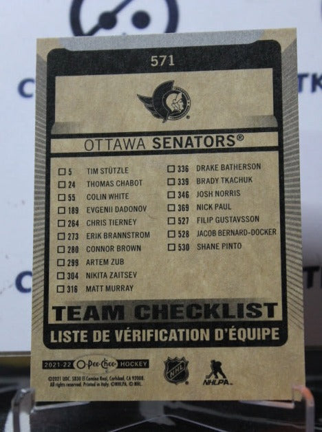 2021-22 O-PEE-CHEE TEAM CHECKLIST # 571 OTTAWA SENATORS NHL HOCKEY CARD