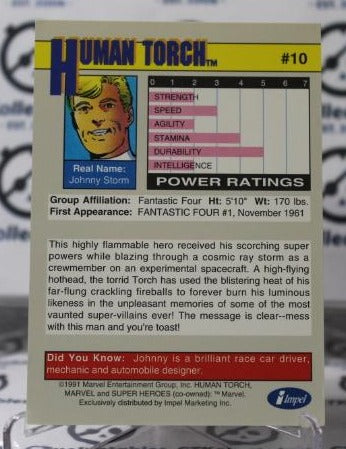 HUMAN TORCH # 10 FANTASTIC FOUR MARVEL SUPER HEROES NM NON-SPORT TRADING CARD IMPEL 1991