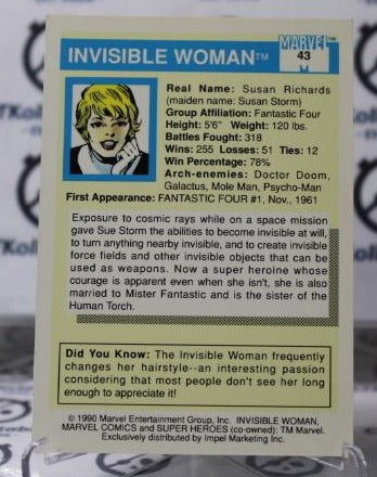 INVISIBLE WOMAN # 43 FANTASTIC FOUR MARVEL SUPER HEROES NM NON-SPORT TRADING CARD IMPEL 1990