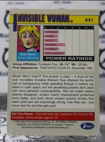 INVISIBLE WOMAN # 41 FANTASTIC FOUR MARVEL SUPER HEROES NM NON-SPORT TRADING CARD IMPEL 1991