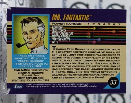 MISTER FANTASTIC # 33 FANTASTIC FOUR MARVEL SUPER HEROES NM NON-SPORT TRADING CARD IMPEL 1992