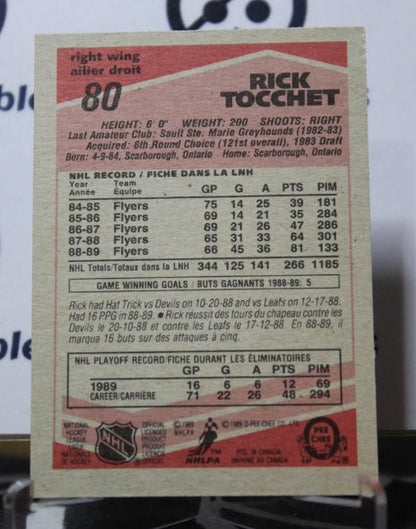 1989-90 O-PEE-CHEE RICK TOCCHET  # 80  PHILADELPHIA FLYERS NHL HOCKEY  CARD