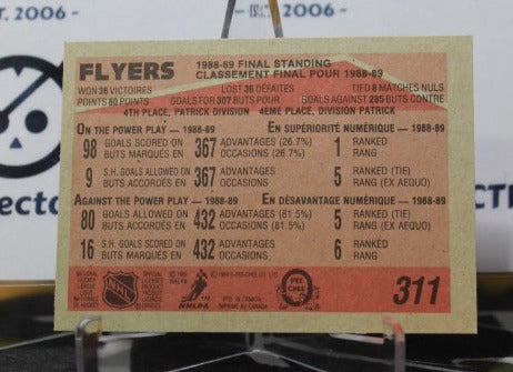 1989-90 O-PEE-CHEE FINAL STANDING  # 311  PHILADELPHIA FLYERS NHL HOCKEY  CARD