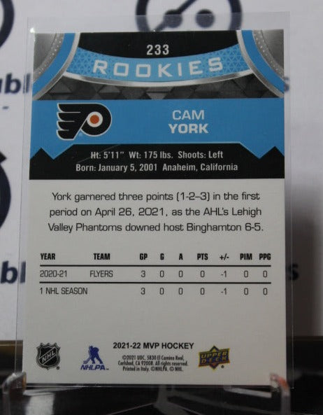 2021-22 UPPER DECK MVP CAM YORK # 233 ROOKIE  PHILADELPHIA FLYERS NHL HOCKEY  CARD