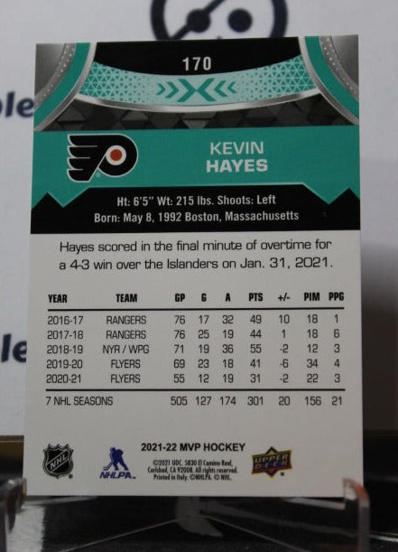 2021-22 UPPER DECK MVP KEVIN HAYES # 170 PHILADELPHIA FLYERS NHL HOCKEY  CARD