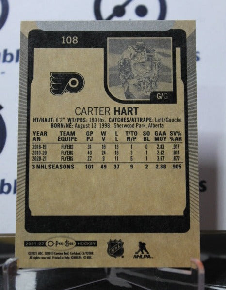 2021-22  O-PEE-CHEE CARTER HART # 108  PHILADELPHIA FLYERS HOCKEY CARD