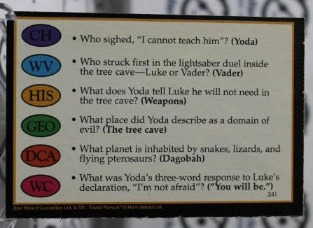 STAR WARS TRIVIAL PURSUIT CARD # 241