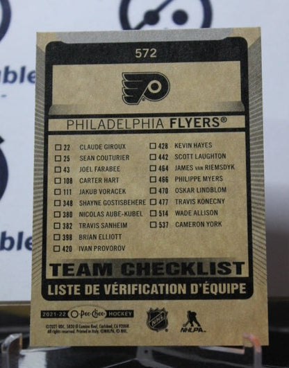 2021-22  O-PEE-CHEE TEAM CHECKLIST # 572  PHILADELPHIA FLYERS HOCKEY CARD