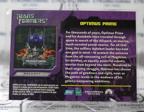 TRANSFORMERS # 1  AUTOBOT OPTIMUS PRIME TOPPS NON-SPORT TRADING CARD 2007