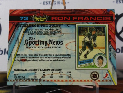 1991-92 STADIUM CLUB RON FRANCIS # 73  PITTSBURGH PENGUINS NHL HOCKEY TRADING CARD