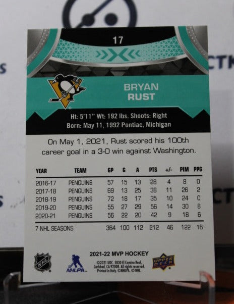 2021-22 UPPER DECK MVP BRYAN RUST # 17 PITTSBURGH PENGUINS NHL HOCKEY TRADING CARD