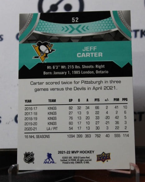 2021-22 UPPER DECK MVP JEFF CARTER # 52 PITTSBURGH PENGUINS NHL HOCKEY TRADING CARD