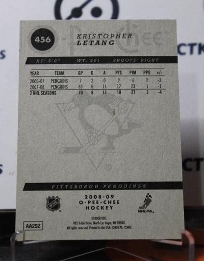 2008-09 O-PEE-CHEE KRISTOPHER LETANG # 456  PITTSBURGH PENGUINS NHL HOCKEY CARD