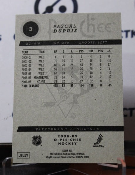 2008-09 O-PEE-CHEE PASCAL DUPUIS # 3  PITTSBURGH PENGUINS NHL HOCKEY CARD