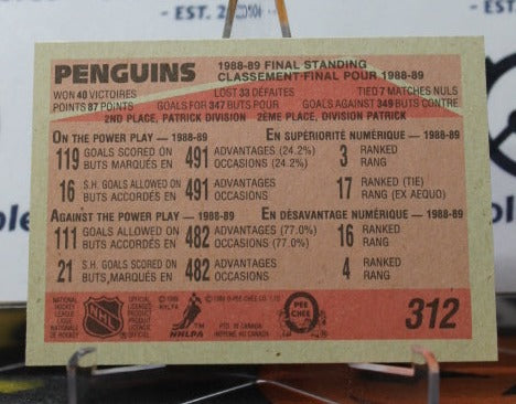 1989-90  O-PEE-CHEE FINAL STANDINGS # 312  PITTSBURGH PENGUINS NHL HOCKEY CARD