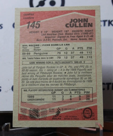 1989-90  O-PEE-CHEE  JOHN CULLEN # 145 ROOKIE  PITTSBURGH PENGUINS NHL HOCKEY CARD