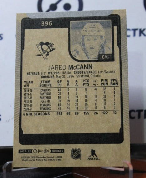 2021-22  O-PEE-CHEE  JARED McCANN # 396  PITTSBURGH PENGUINS NHL HOCKEY CARD
