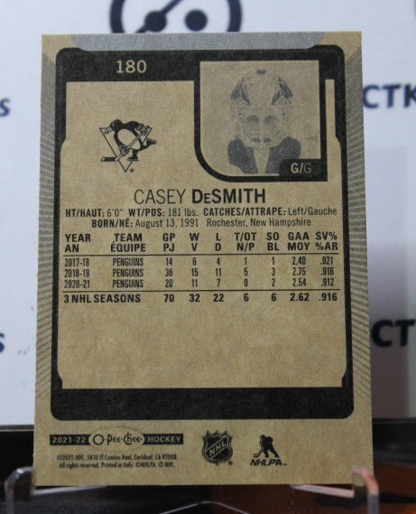 2021-22  O-PEE-CHEE  CASEY DeSMITH # 180  PITTSBURGH PENGUINS NHL HOCKEY CARD