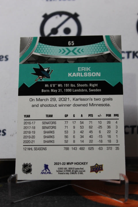 2021-22 UPPER DECK MVP ERIK KARLSSON # 65 SAN JOSE SHARKS HOCKEY CARD