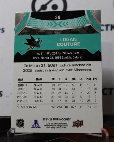 2021-22 UPPER DECK MVP LOGAN COUTURE # 39 SAN JOSE SHARKS HOCKEY CARD