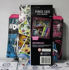 MONSTER HIGH PENCIL CASE & 8 MARKERS 17 X 20 CM NEW WITH TAGS