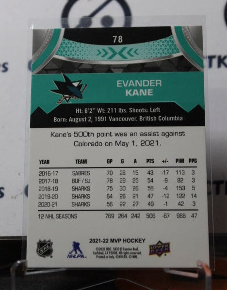 2021-22 UPPER DECK MVP EVANDER KANE # 78 SAN JOSE SHARKS HOCKEY CARD