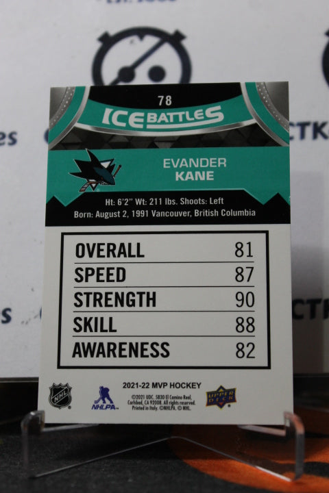 2021-22 UPPER DECK MVP EVANDER KANE # 78 ICE BATTLES SAN JOSE SHARKS HOCKEY CARD