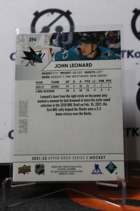 2021-22 UPPER DECK JOHN LEONARD # 396  ROOKIE SAN JOSE SHARKS HOCKEY CARD