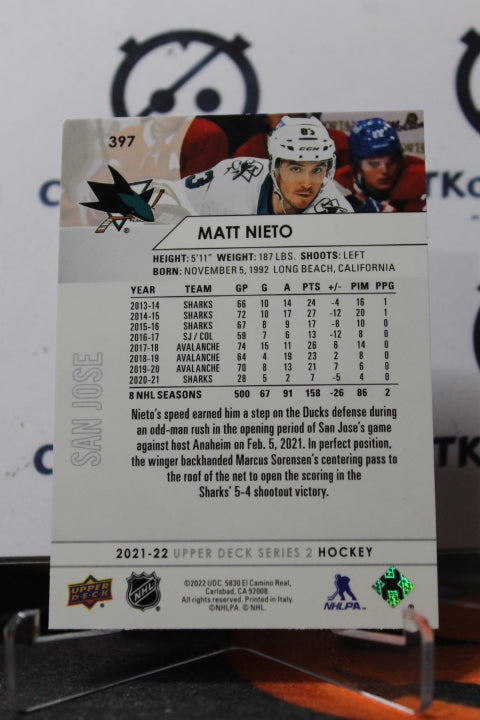 2021-22 UPPER DECK MATT NIETO # 397  SAN JOSE SHARKS HOCKEY CARD