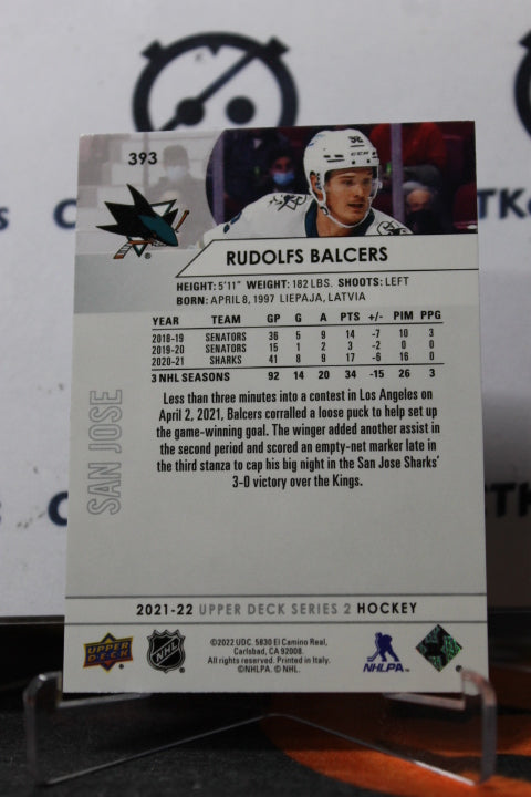 2021-22 UPPER DECK RUDOLFS BALCERS # 393  SAN JOSE SHARKS HOCKEY CARD