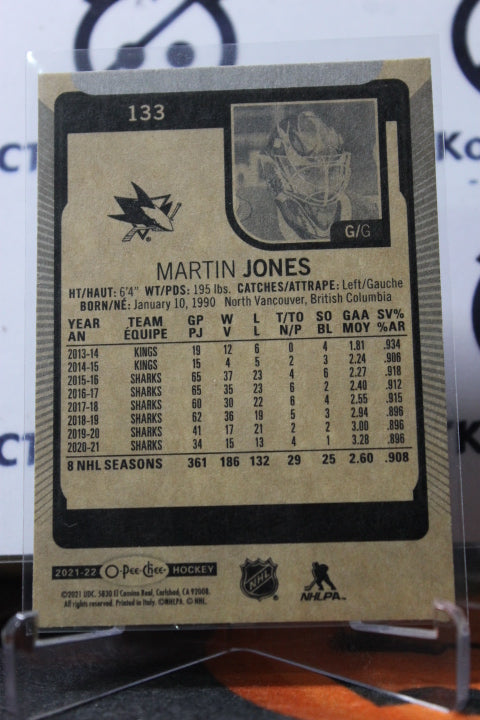 2021-22 O-PEE-CHEE MARTIN JONES # 133 SAN JOSE SHARKS NHL HOCKEY CARD